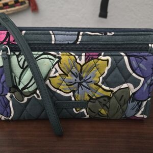 Vera Bradley Falling Flowers RFID Front Zip Wristlet Wallet Clutch 7.75 X 5